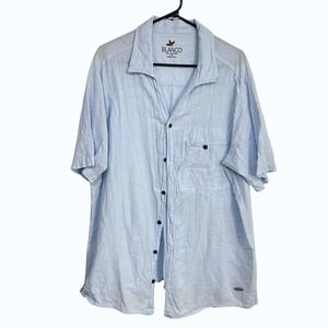 100% Cotton Button Up‎ Shirt XXL Light Blue Short Sleeve Resort Beach Coastal